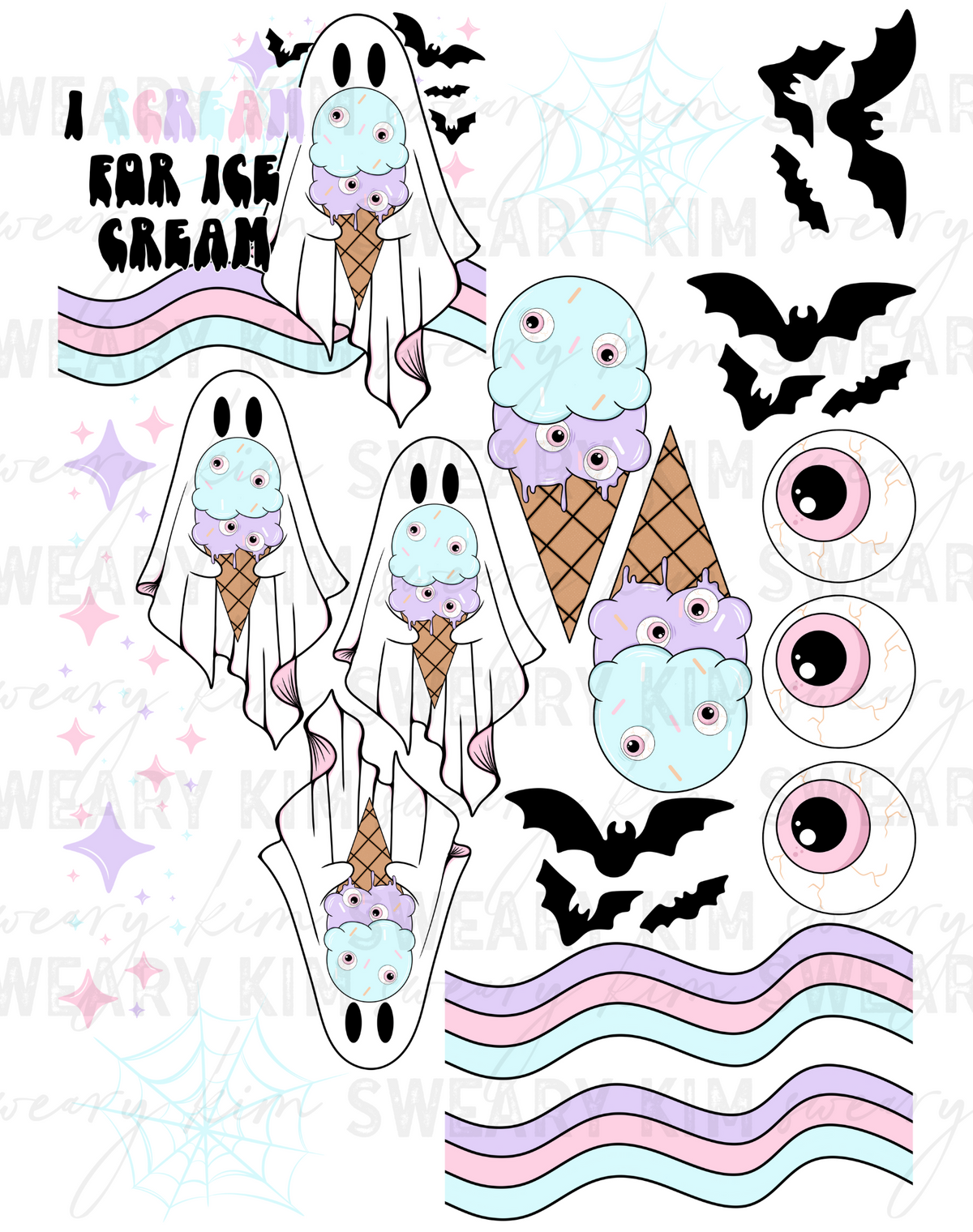 I Scream Ice Cream Ghosties UV Dtf Element Sheet