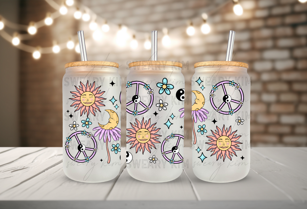 Exclusive Yin Yang Peace Suns UV Dtf 16oz glass can wrap