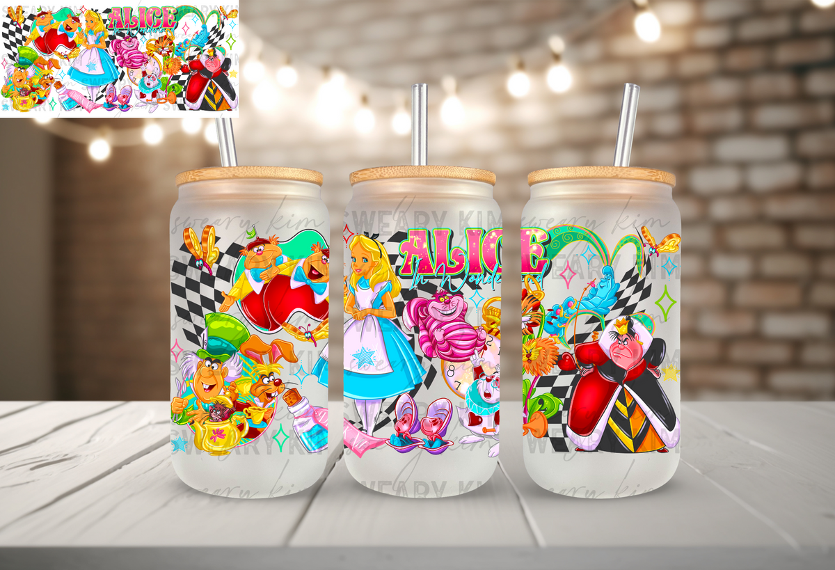 Down The Rabbit Hole Collage UV Dtf 16oz glass can wrap