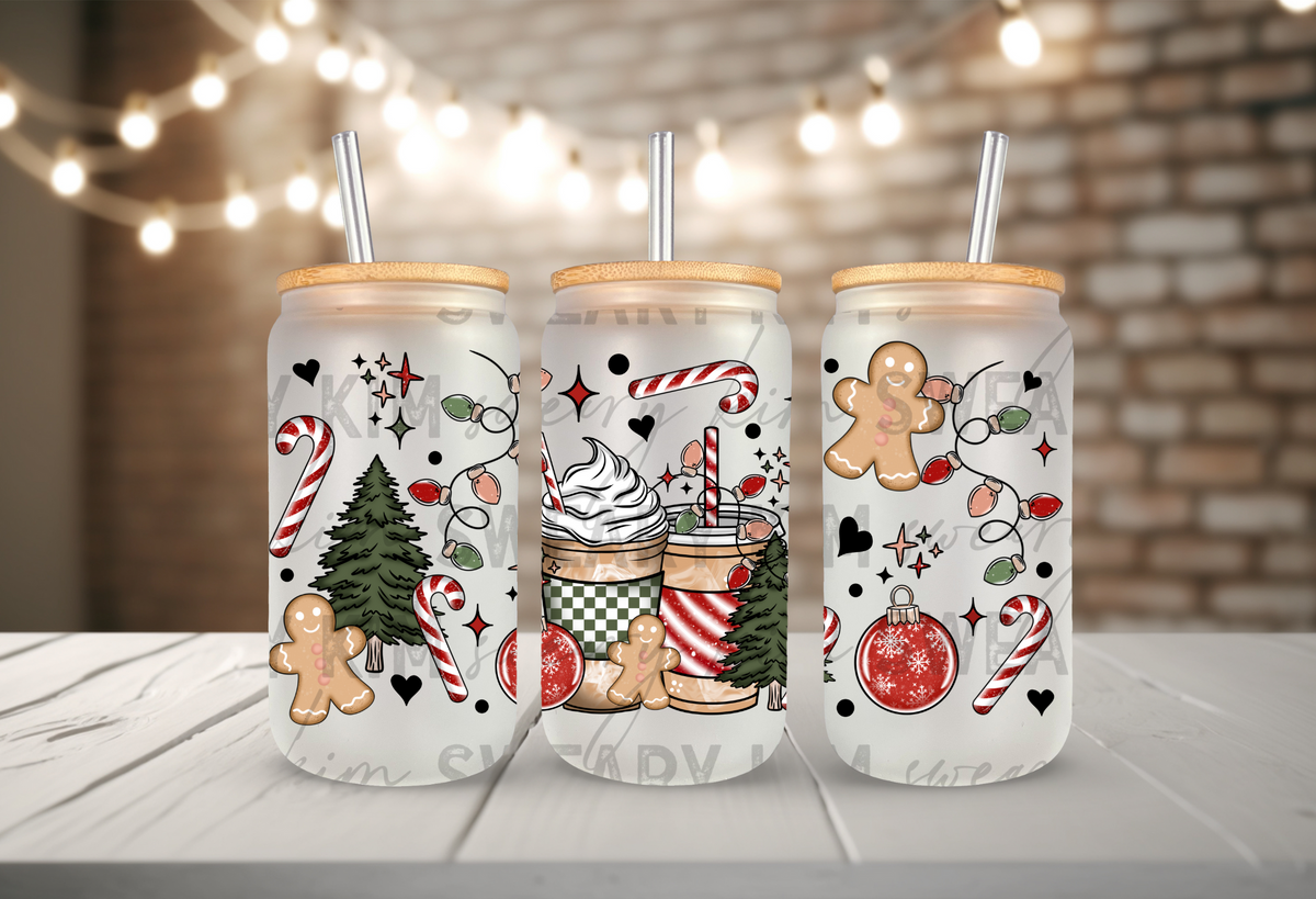 Traditional Christmas Things UV Dtf 16oz glass can wrap