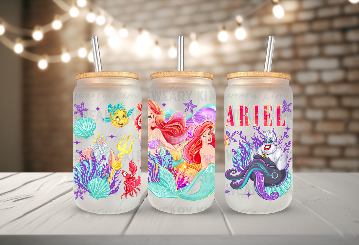 Red Headed Mermaid & Friends UV Dtf 16oz glass can wrap