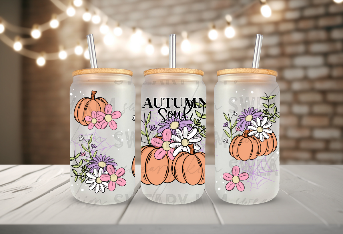 Autumn Soul UV Dtf 16oz glass can wrap