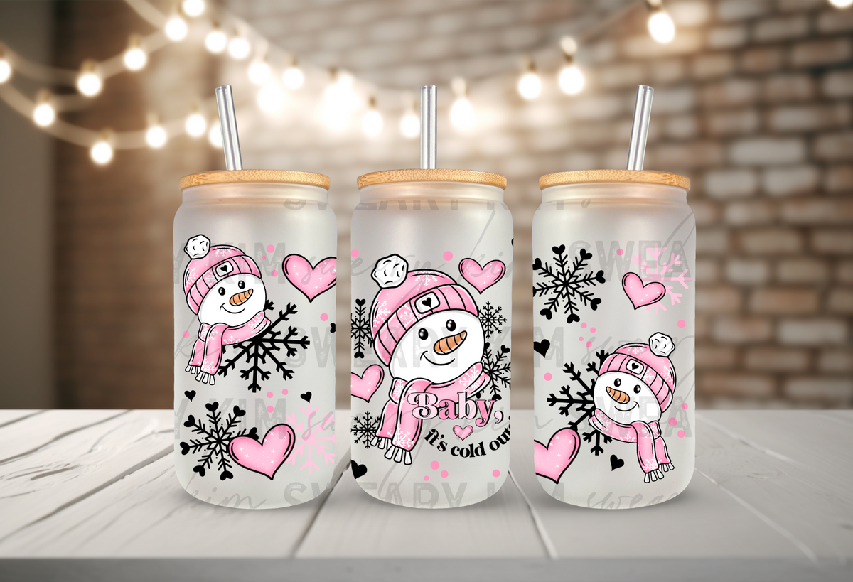 Baby, It's Cold Outside UV Dtf 16oz glass can wrap