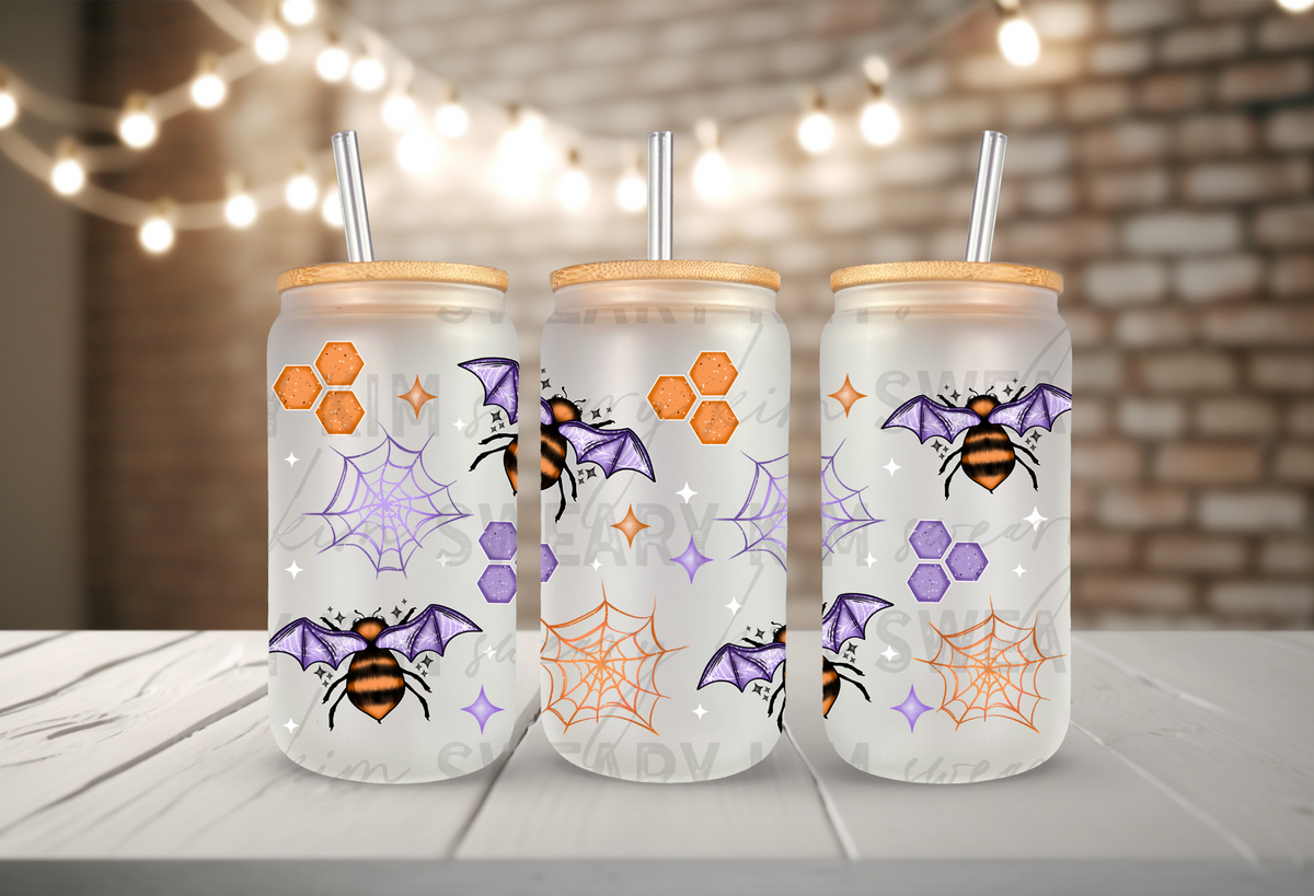 Spooky Bee's UV Dtf 16oz glass can wrap