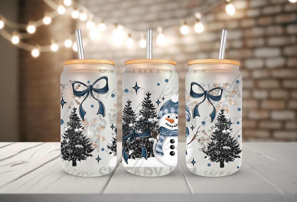 Coquette Nature Snowman UV Dtf 16oz glass can wrap