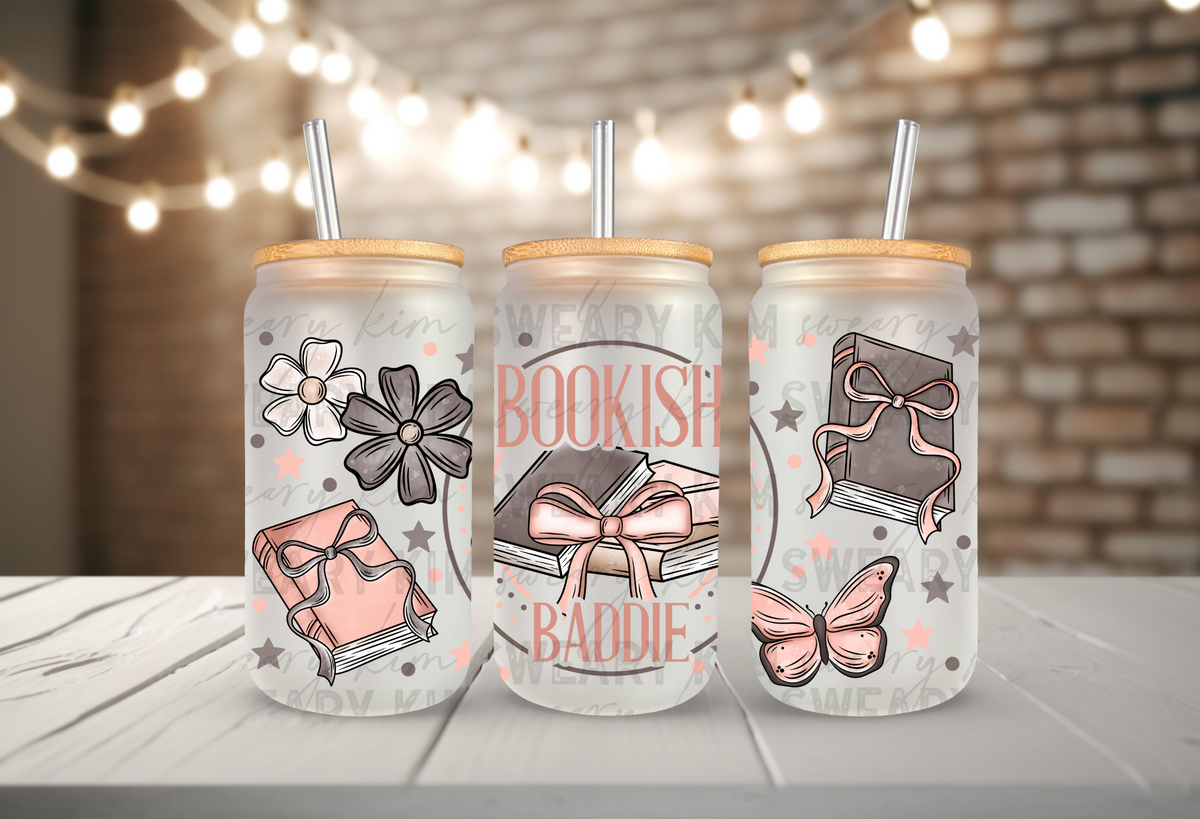 Bookish Baddie UV Dtf 16oz glass can wrap