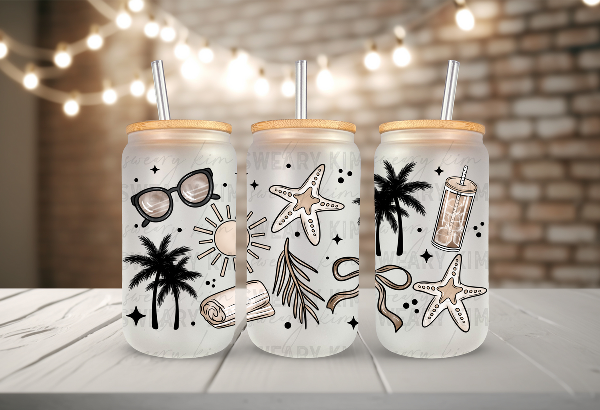 Beachy Things UV Dtf 16oz glass can wrap