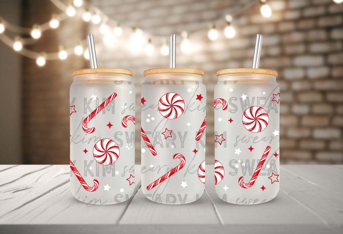 Candy Canes & Peppermints UV Dtf 16oz glass can wrap