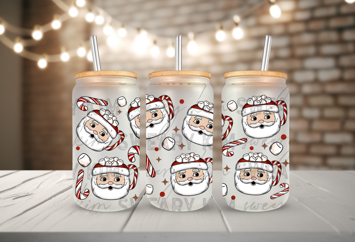 Vanilla Santa Cocoa Cups UV Dtf 16oz glass can wrap