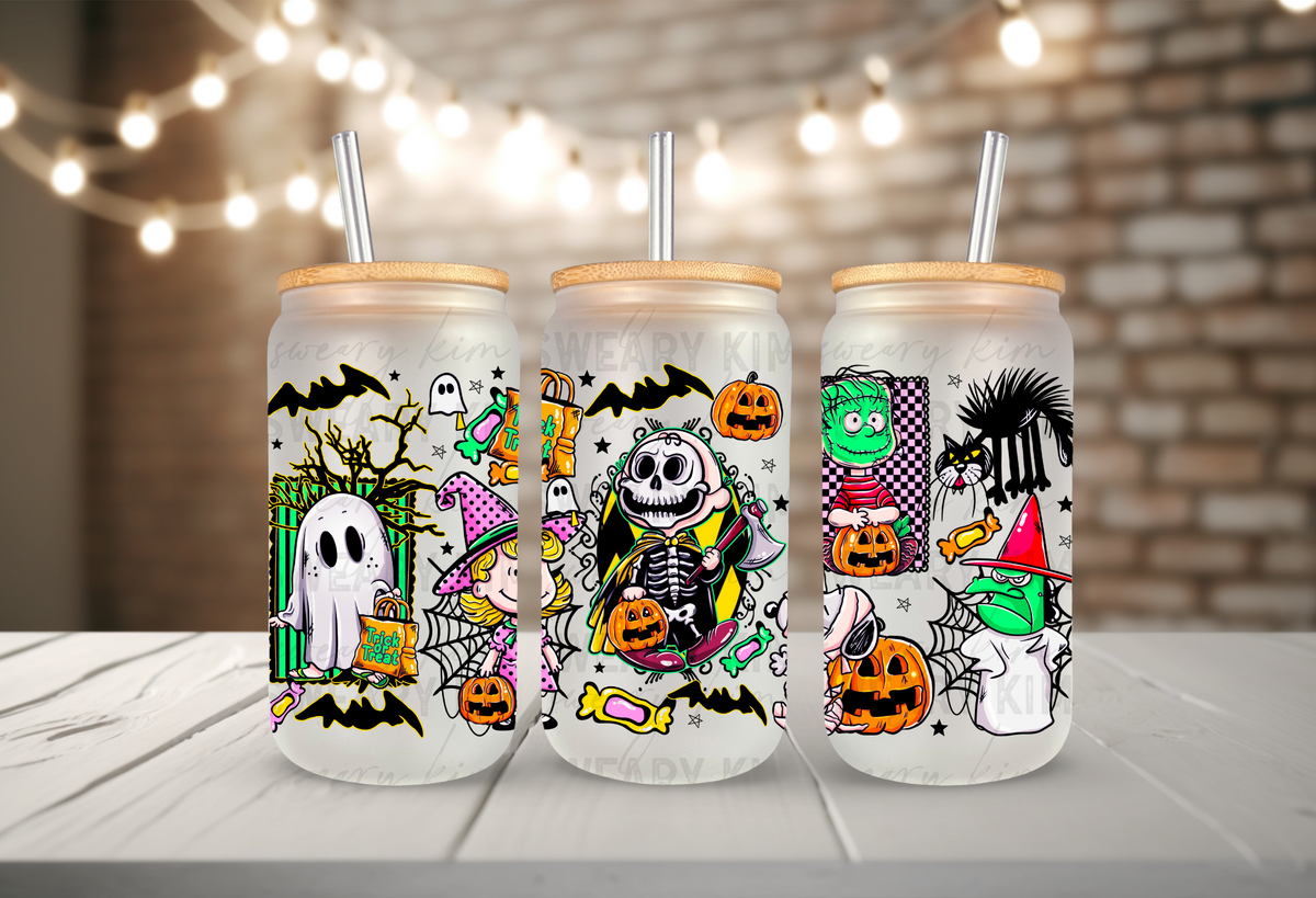 Halloween Peanuts UV Dtf 16oz glass can wrap