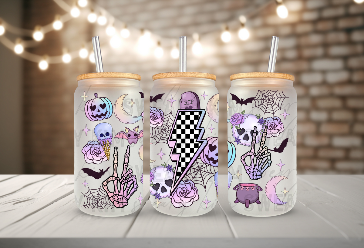 Pastel Spooky Season Things UV Dtf 16oz glass can wrap