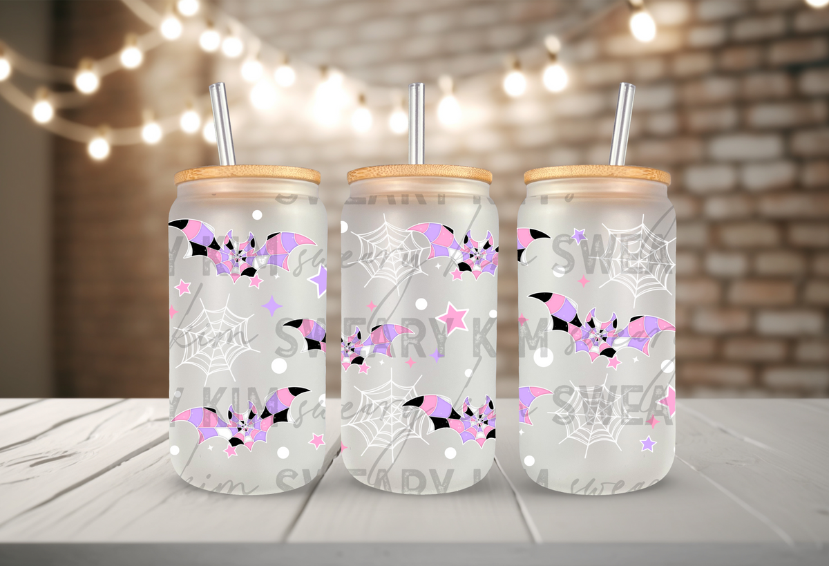 Checkered Bats & White Webs UV Dtf 16oz glass can wrap