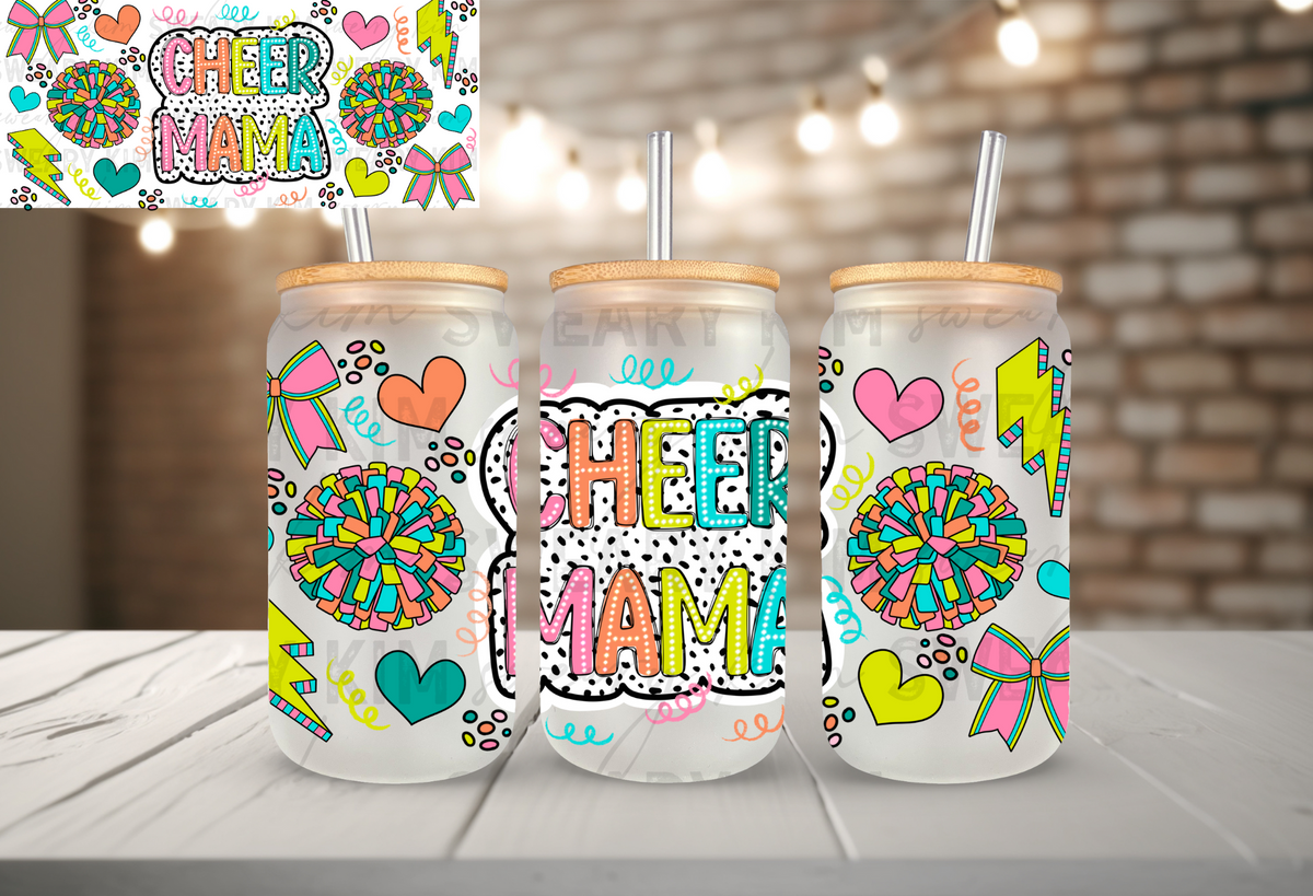 Cheer Mama UV Dtf 16oz glass can wrap