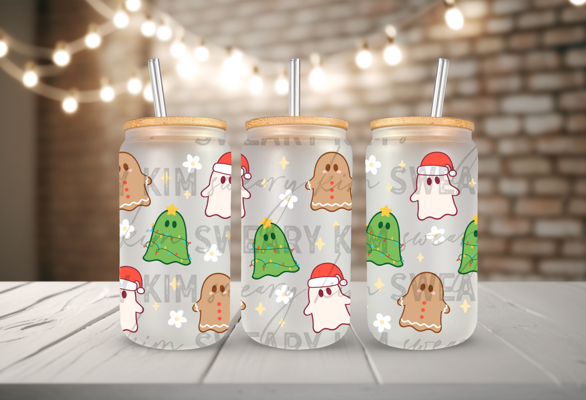 Christmas Ghosties UV Dtf 16oz glass can wrap