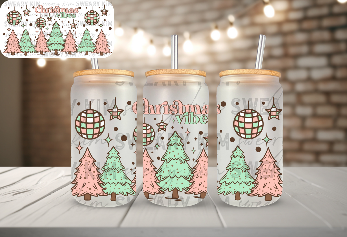 Christmas Vibes Pastel Trees UV Dtf 16oz glass can wrap