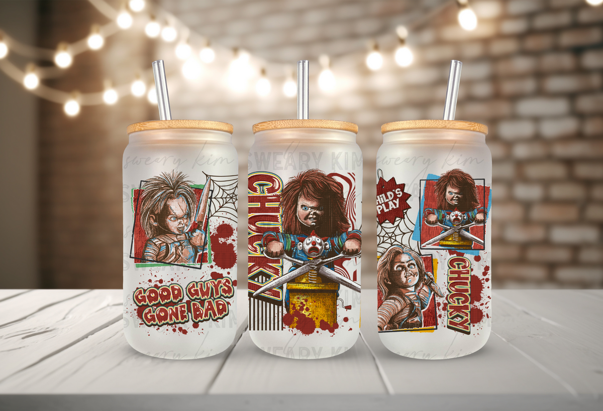 Digitized Chuck UV Dtf 16oz glass can wrap