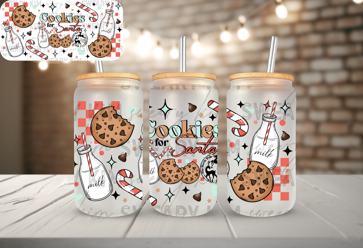 Cookies For Santa UV Dtf 16oz glass can wrap