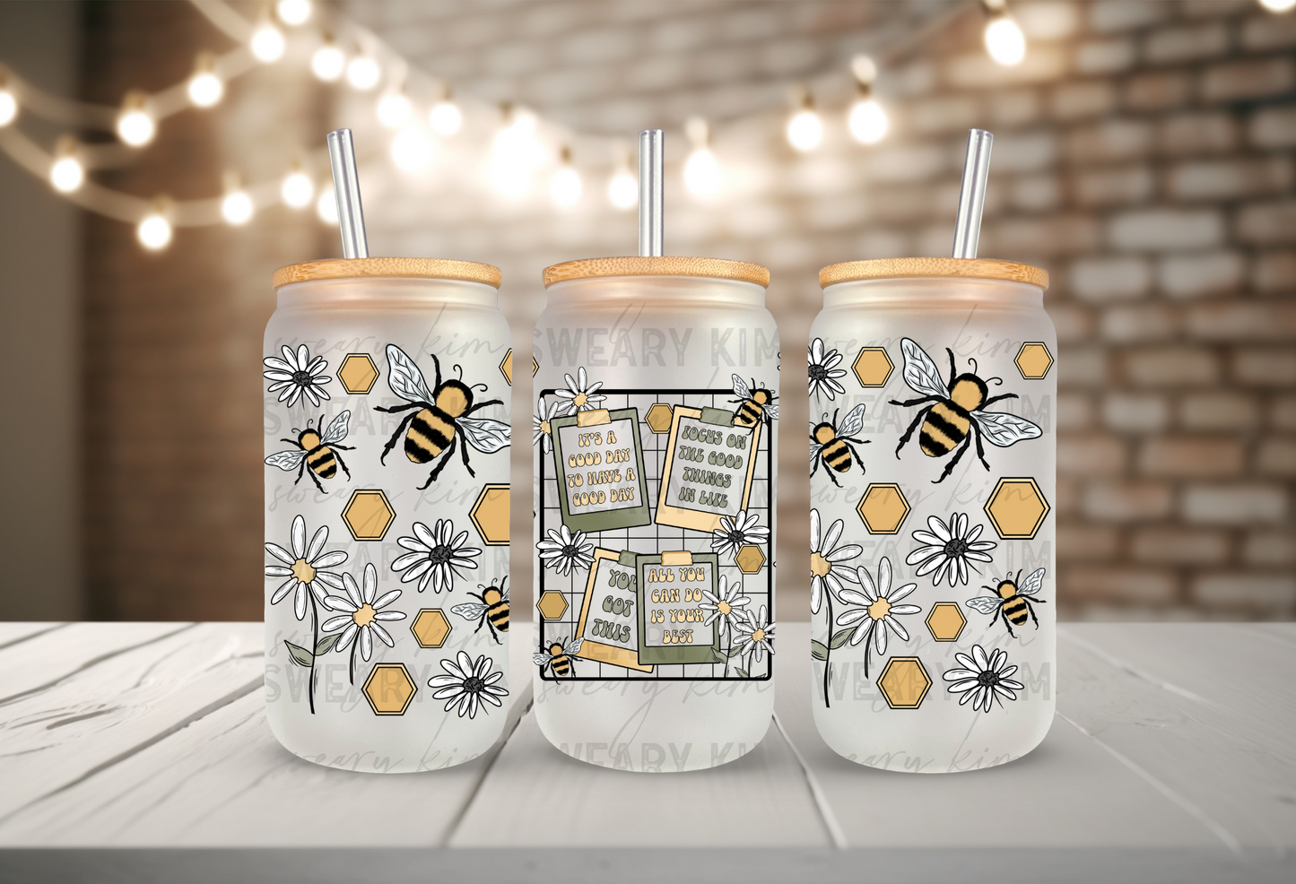 Bee Notes UV Dtf 16oz glass can wrap