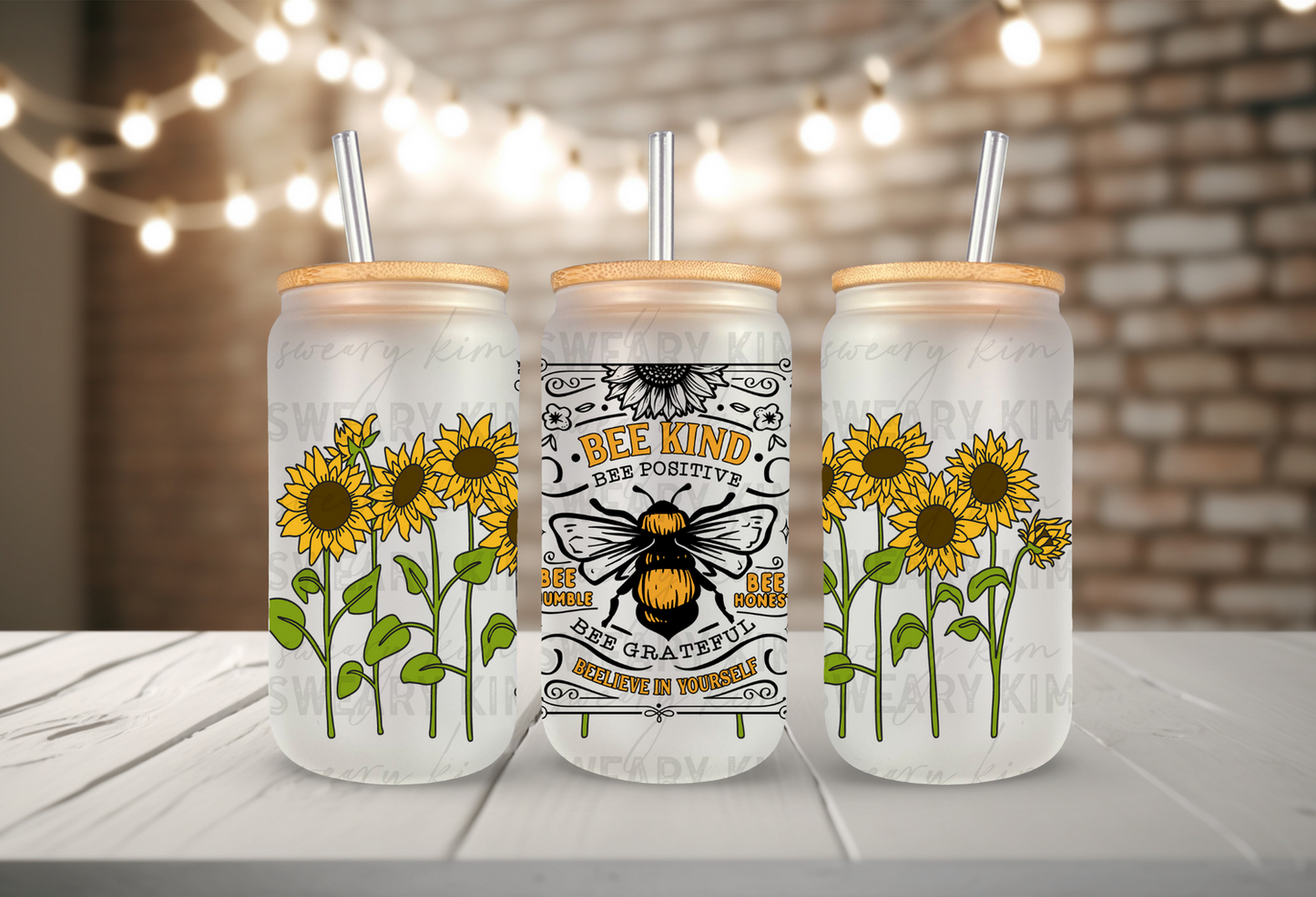 Bee Kind Sunflower Whiskey Label UV Dtf 16oz glass can wrap