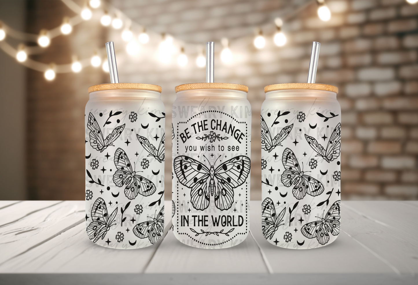 Be The Change Butterfly 16oz glass can wrap