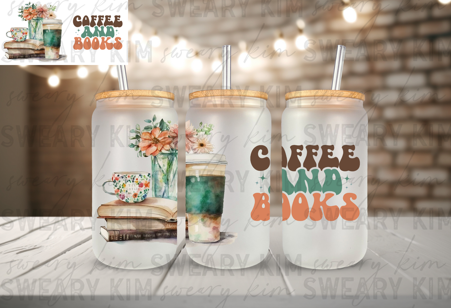 Coffee and Books UV Dtf 16oz glass can wrap