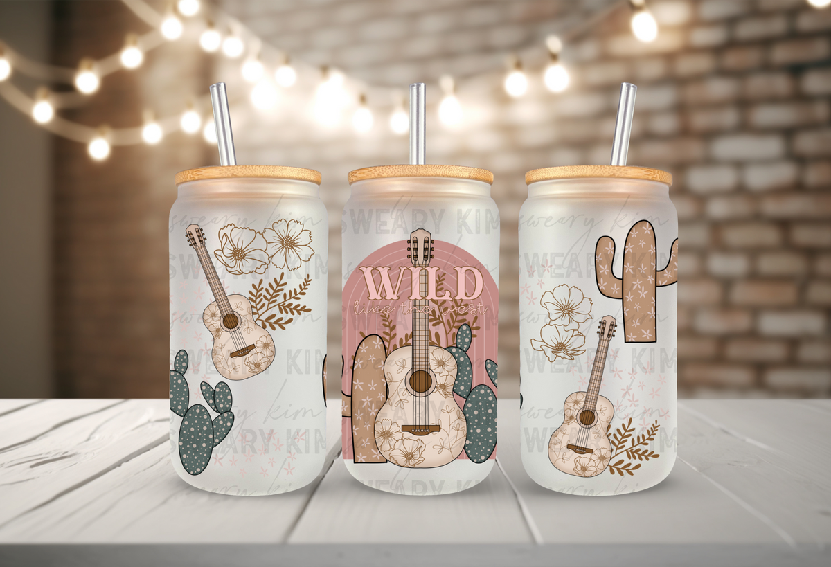 Wild Like The West UV Dtf 16oz glass can wrap