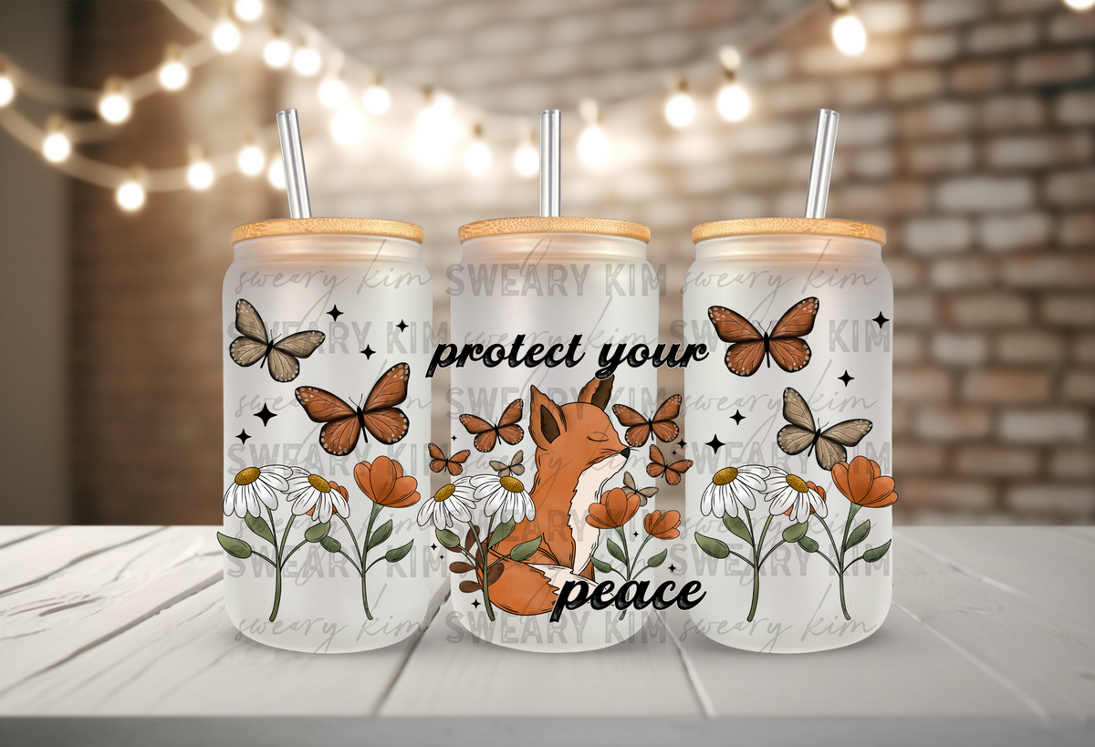 Protect Your Peace Fox UV Dtf 16oz glass can wrap