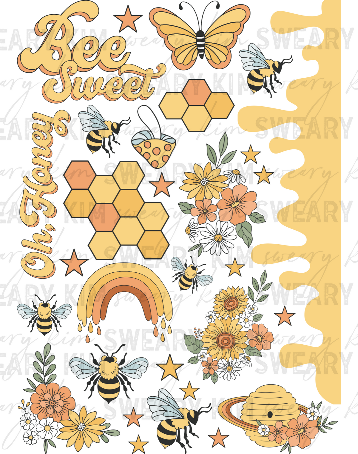 Bee Sweet Honey Drip UV Dtf Element Sheet 7.5inx10.5in