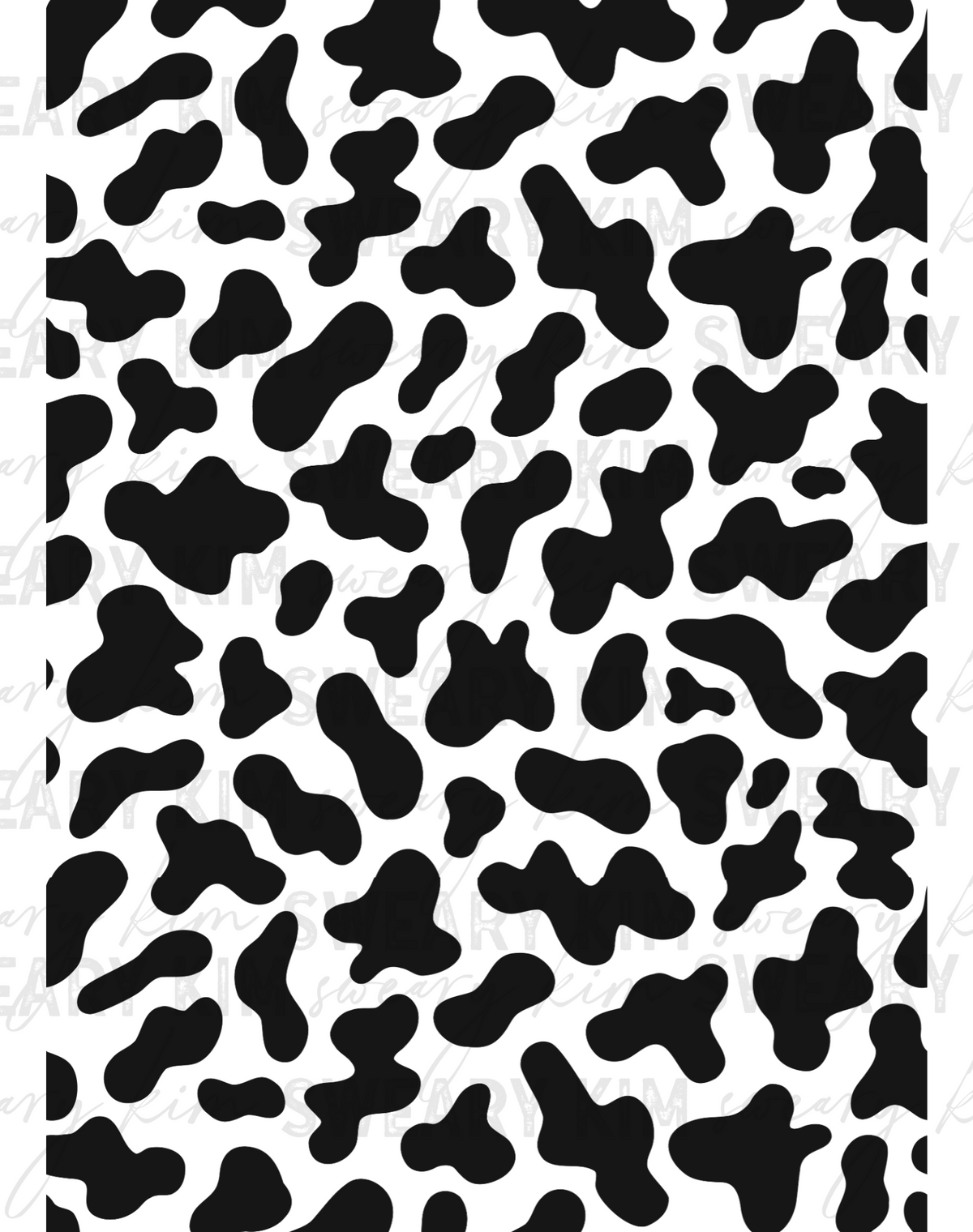 Black Cow Print UV Dtf Element Sheet 7.5inx10.5in