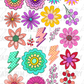 Neon Retro Flowers & Bolts UV Dtf Element Sheet 7.5inx10.5in