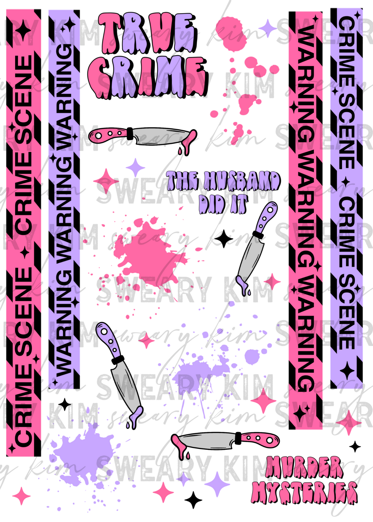 Exclusive Pink & Purple True Crime UV Dtf Element Sheet