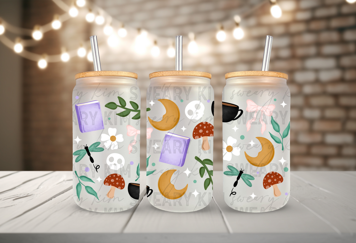 Whimsical Dainty Cottage Core UV Dtf 16oz glass can wrap