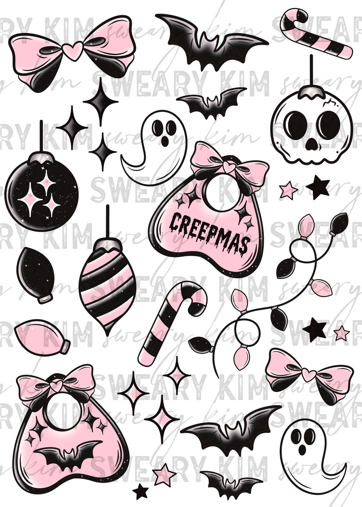 Exclusive Pink & Black Creepmas UV Dtf Element Sheet