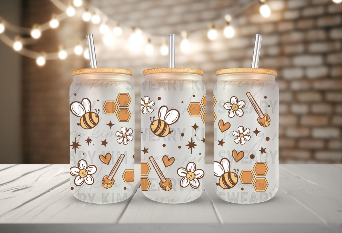 Chubby Bee's & Honey UV Dtf 16oz glass can wrap
