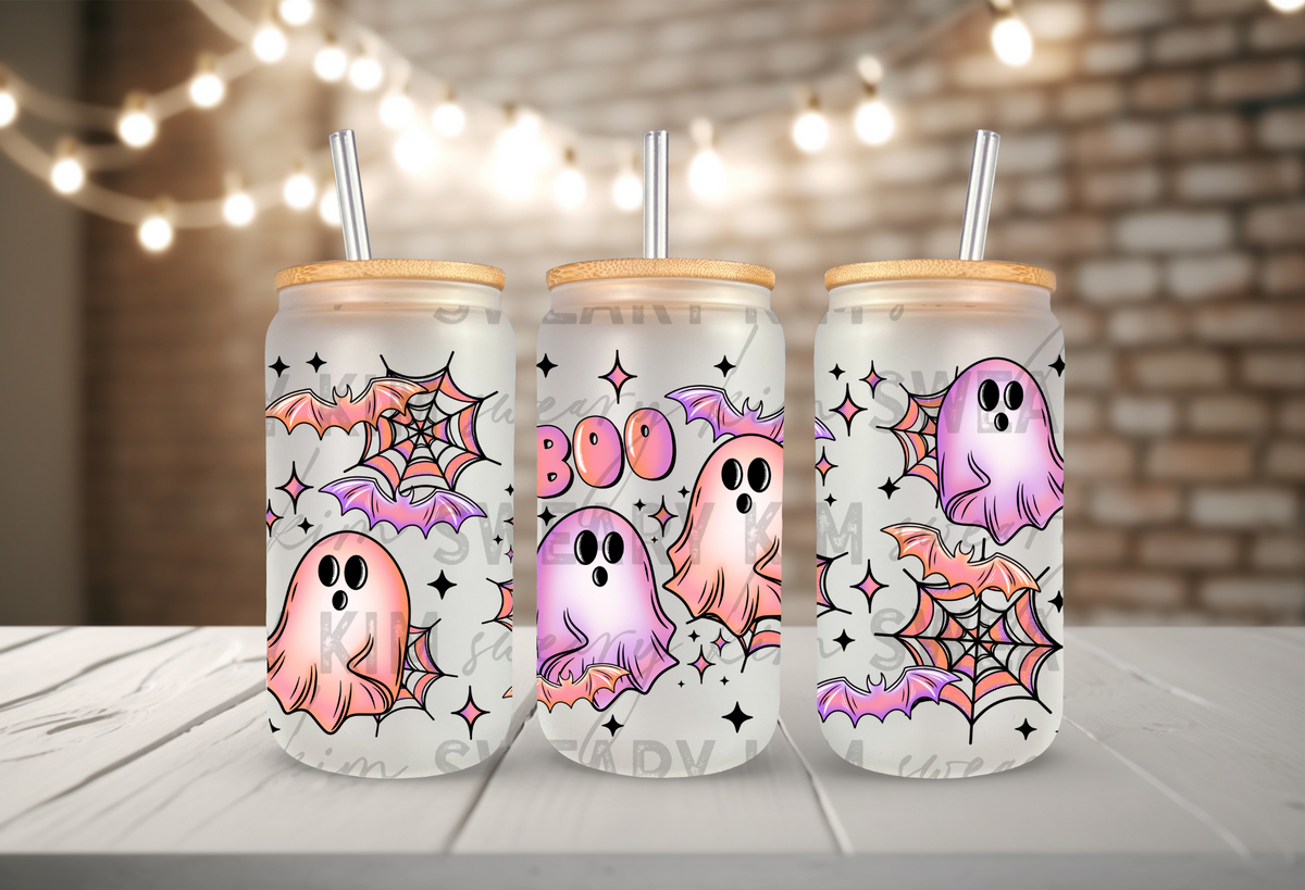 Pastel Ghosties UV Dtf 16oz glass can wrap