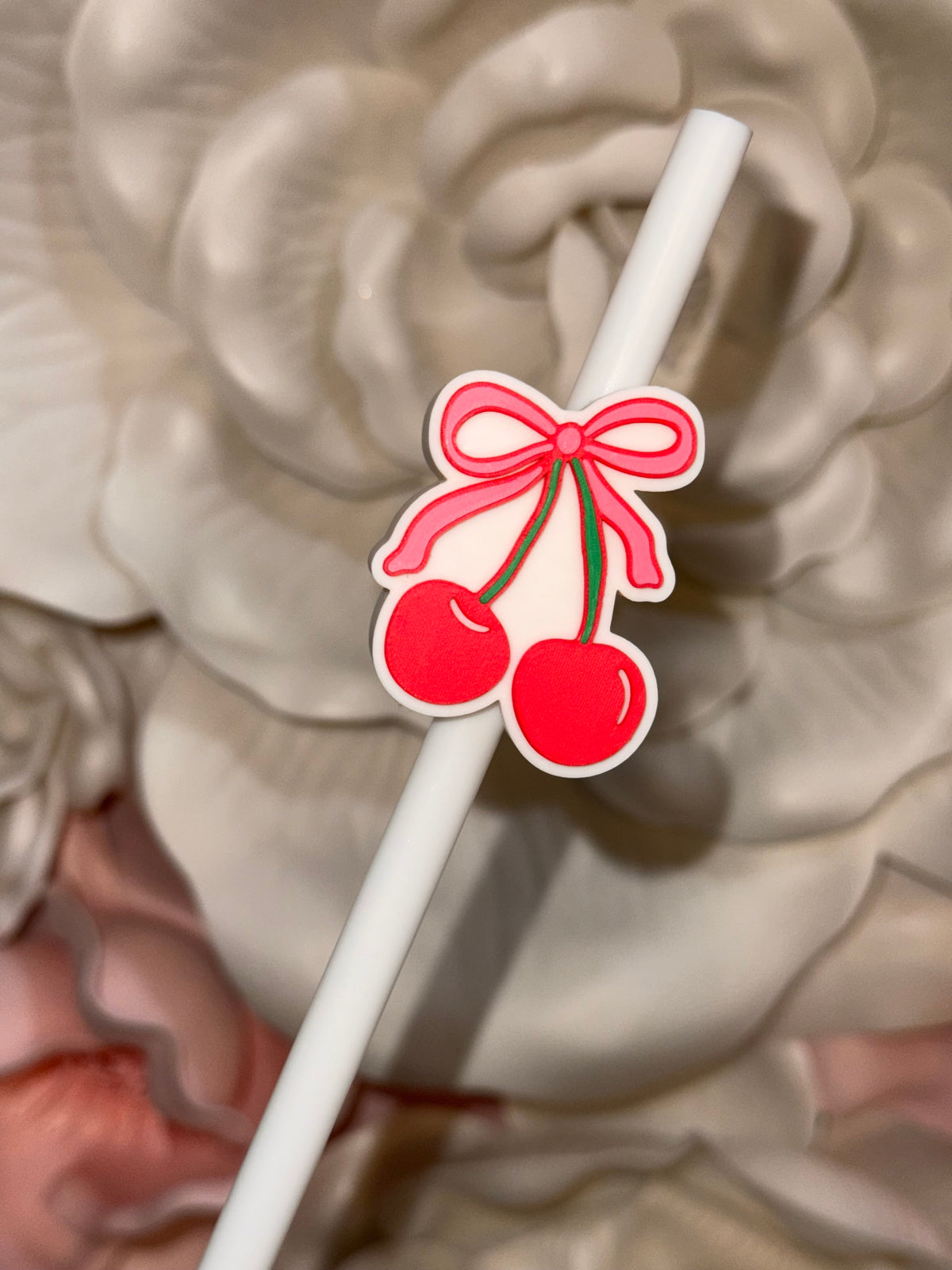 Red Cherries With Bow Straw Topper