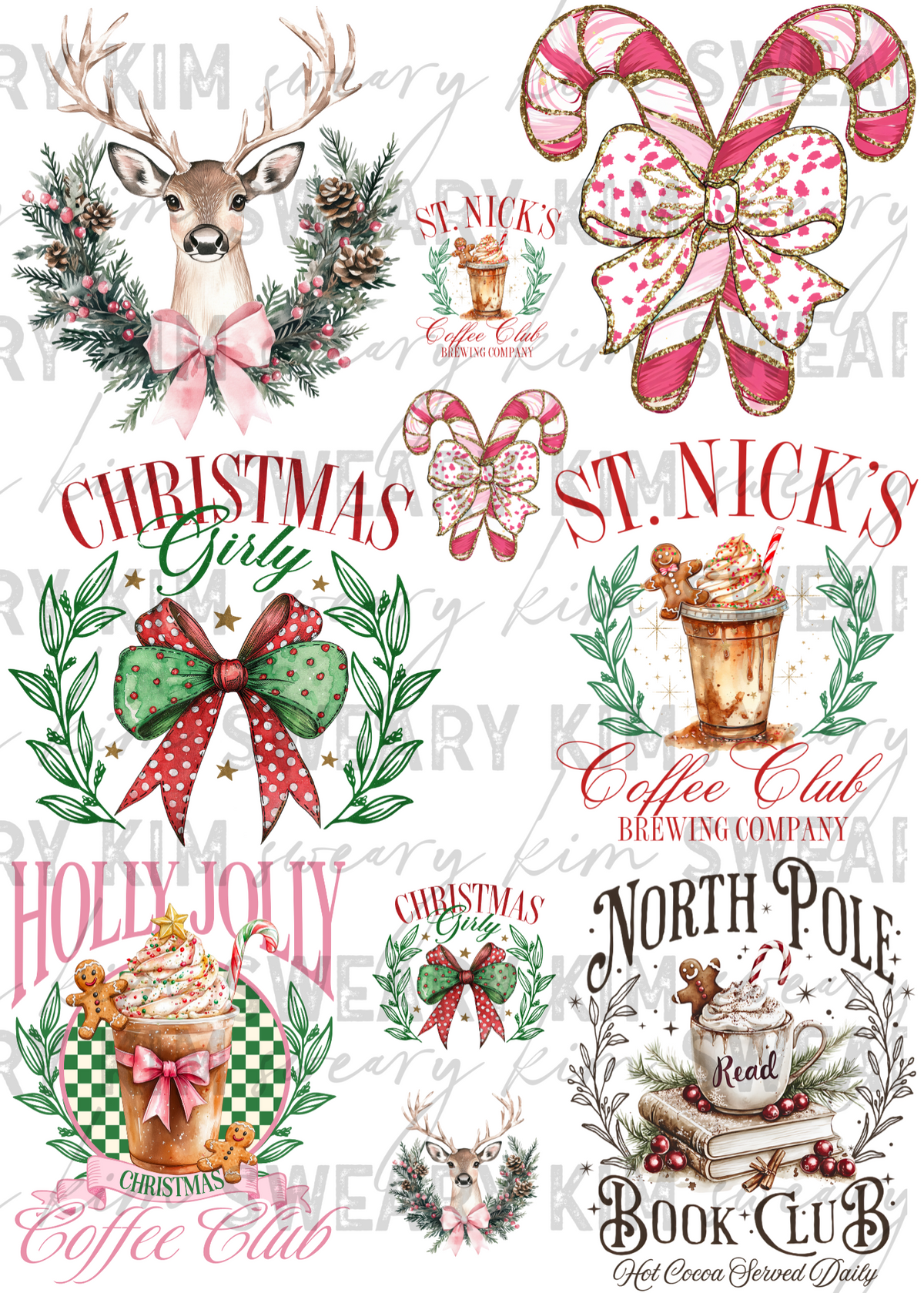 Girly Christmas Decals UV Dtf Element Sheet