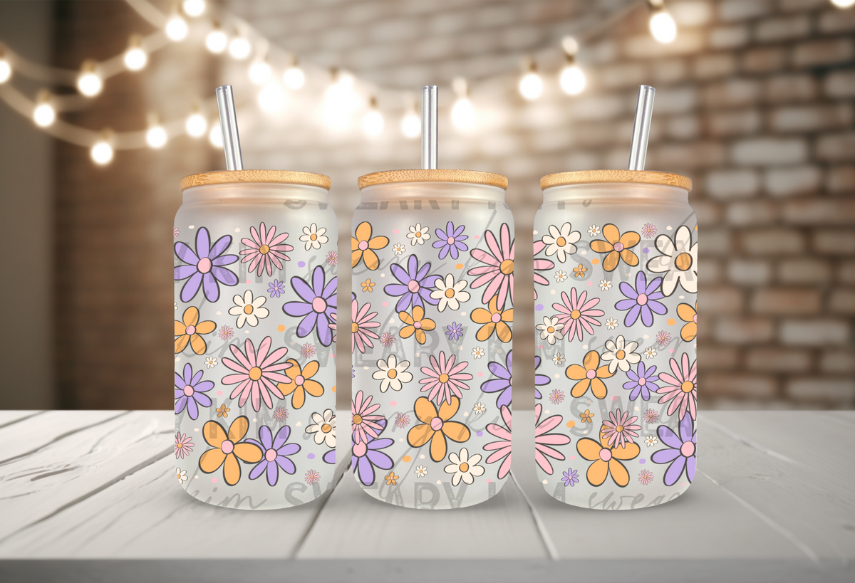 Pastel Pink, Purple, & Peach Flowers UV Dtf 16oz glass can wrap