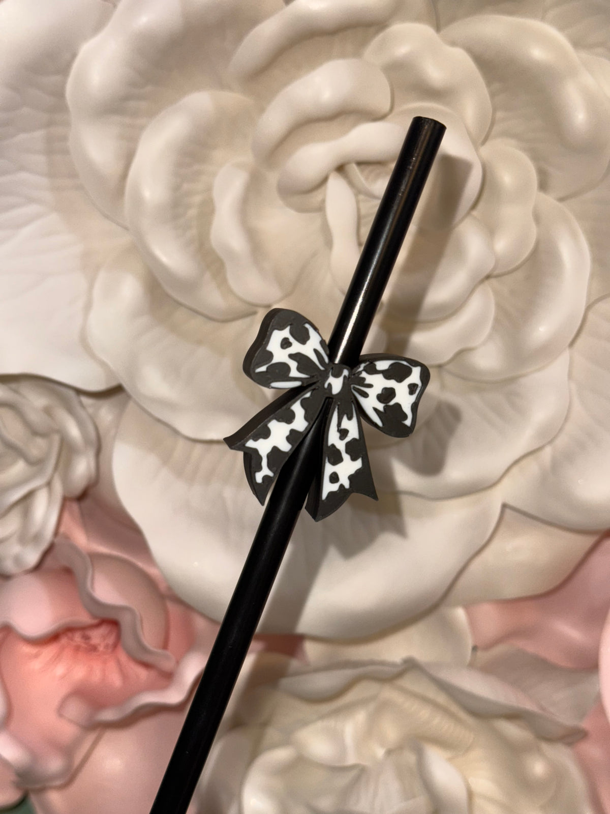 Cow Print Bow Straw Topper