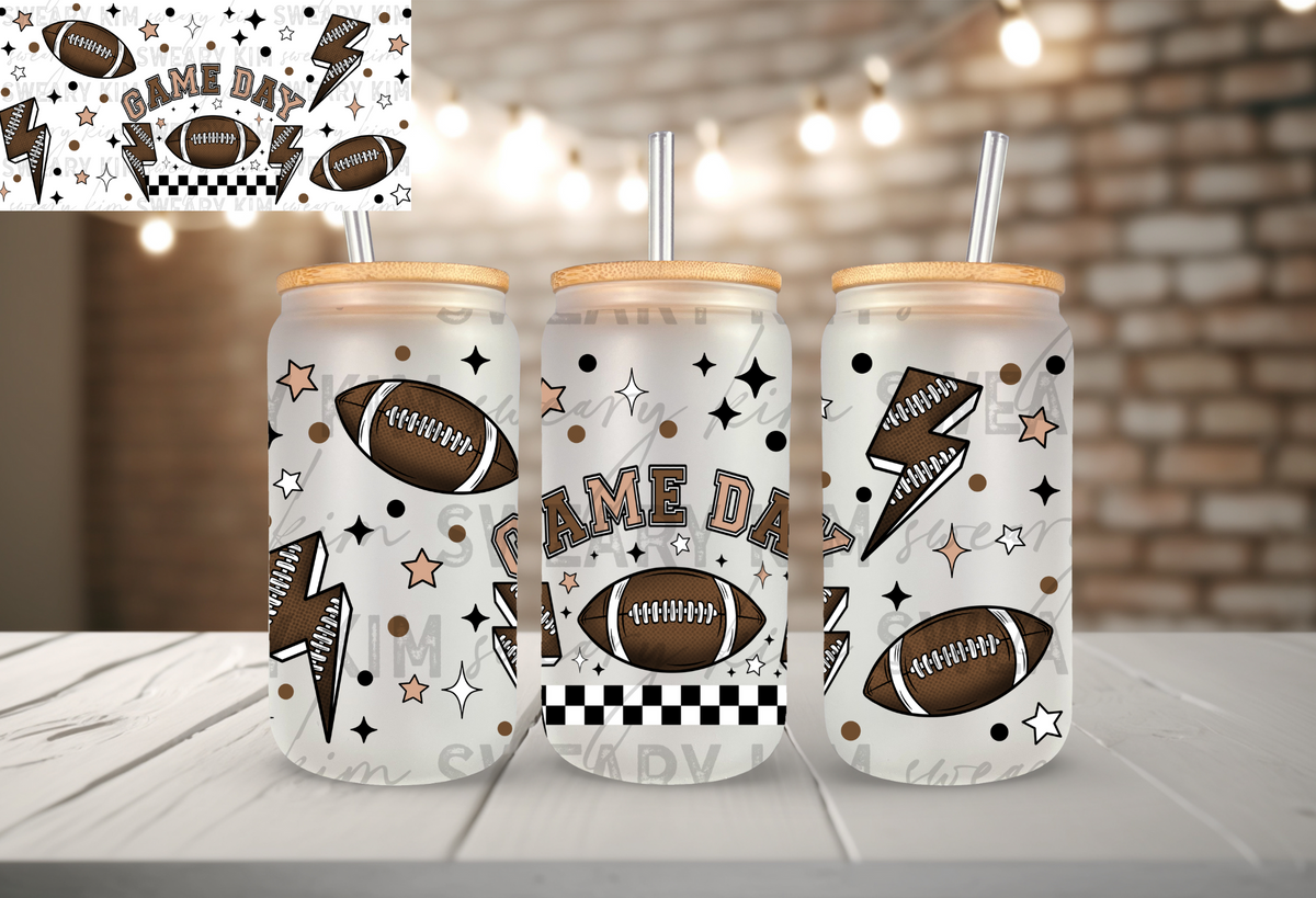 Game Day Football UV Dtf 16oz glass can wrap