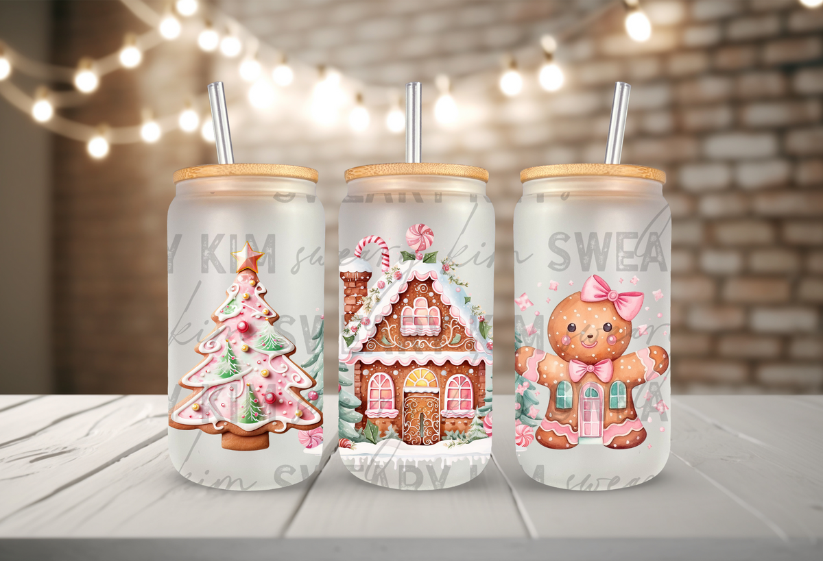 Gingerbread House & Girl UV Dtf 16oz glass can wrap