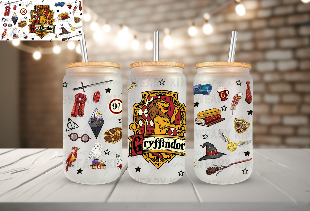 The Gryff House UV Dtf 16oz glass can wrap