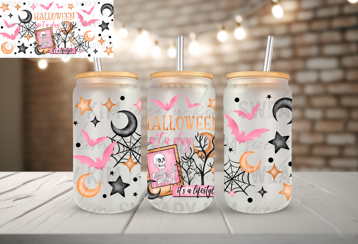 Halloween Is A Lifestyle UV Dtf 16oz glass can wrap