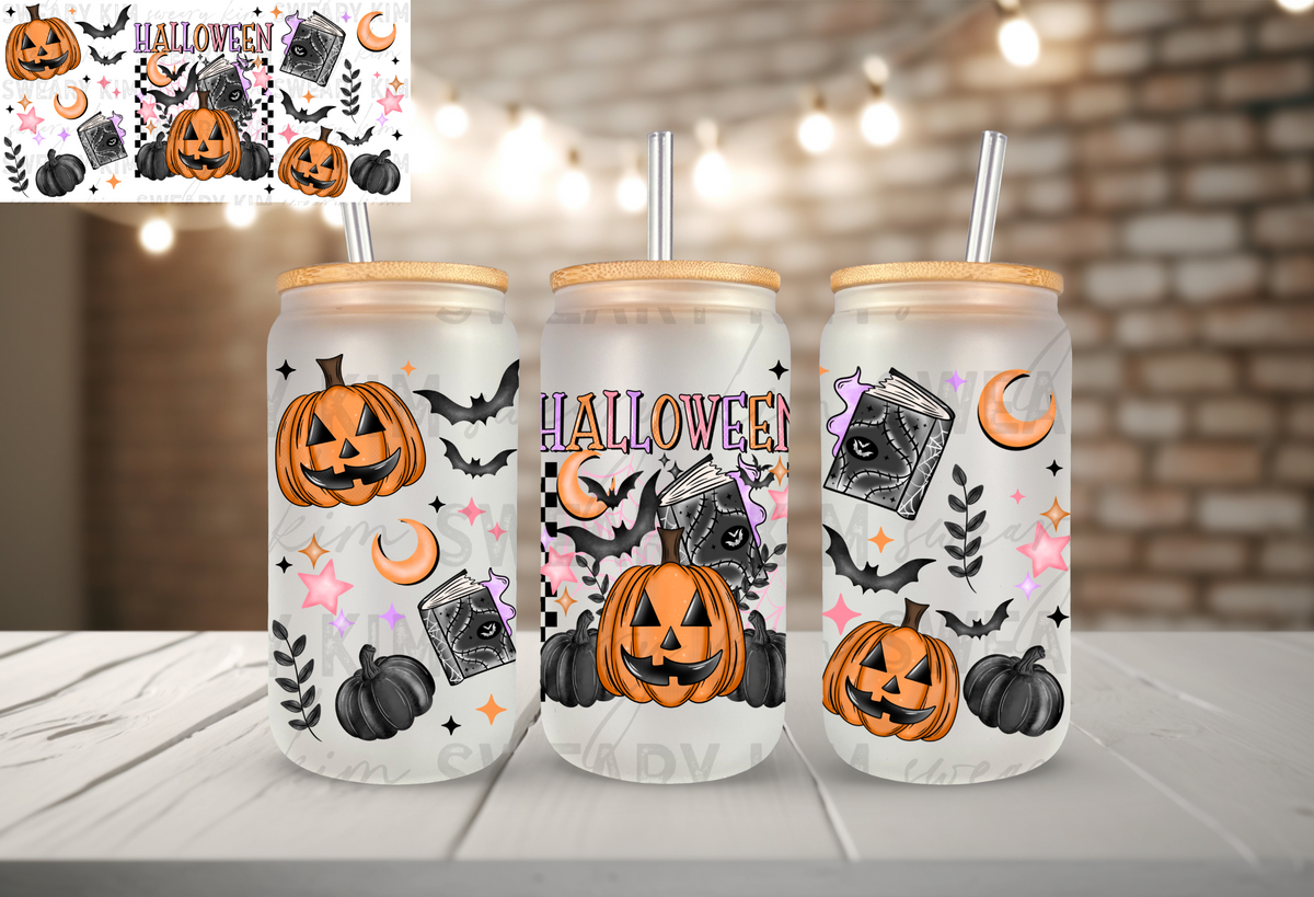 Halloween & Spell Books UV Dtf 16oz glass can wrap