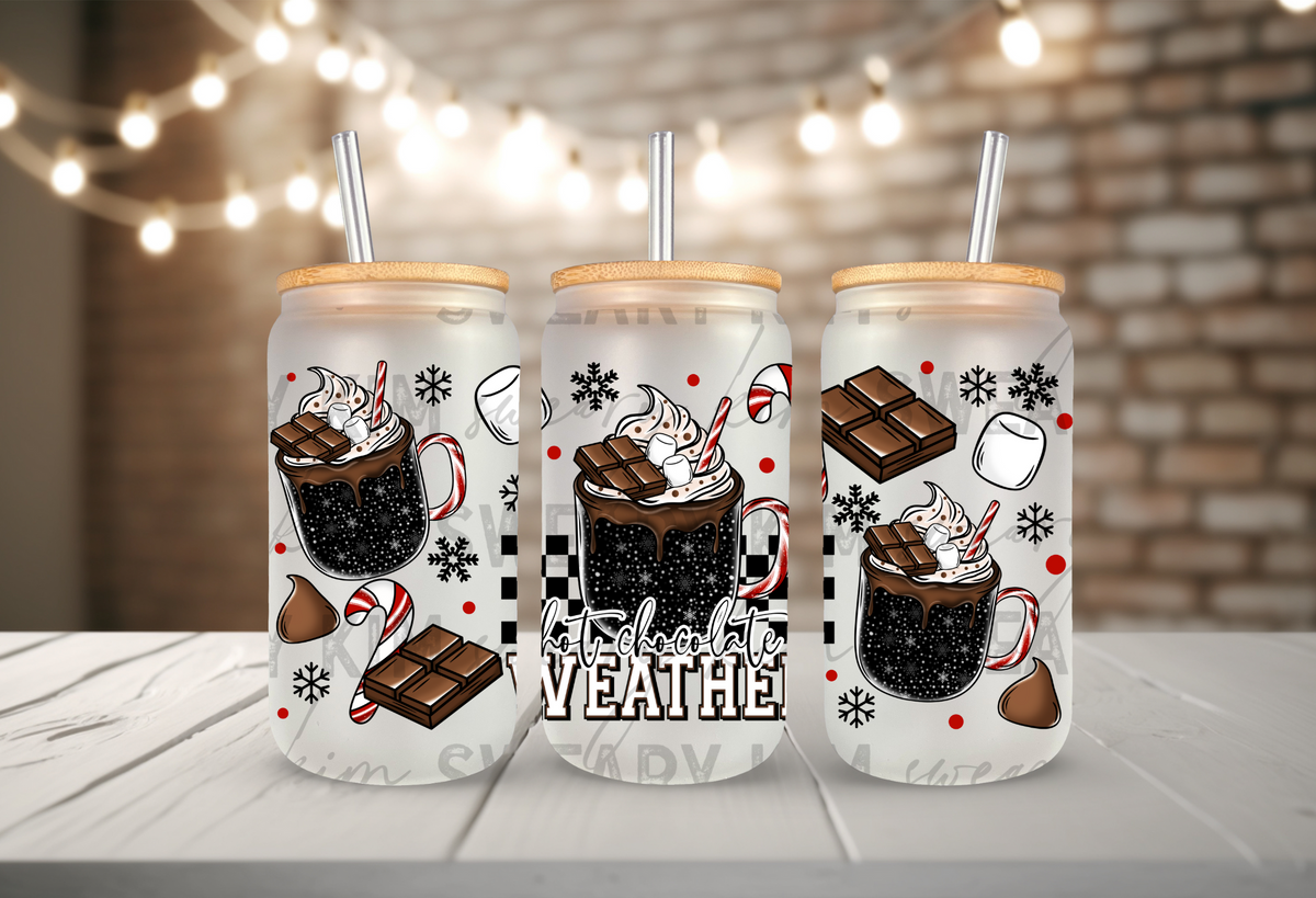 Hot Chocolate Weather UV Dtf 16oz glass can wrap