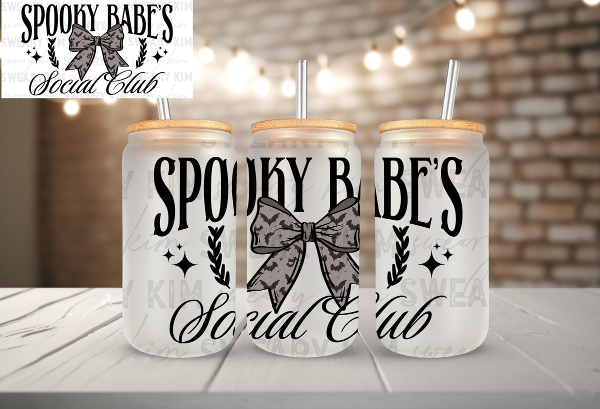 Exclusive Spooky Babes Social Club UV Dtf 16oz glass can wrap