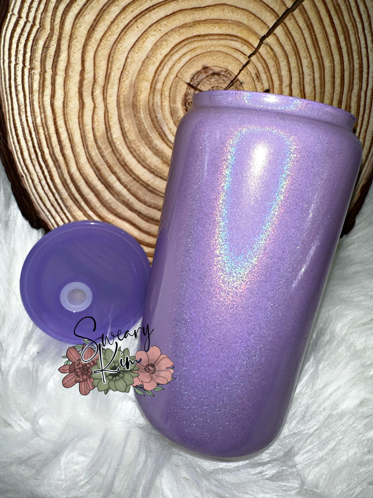 Lavender Shimmer 16 oz Sublimation Glass Can Tumbler w/ PP Acrylic Lid