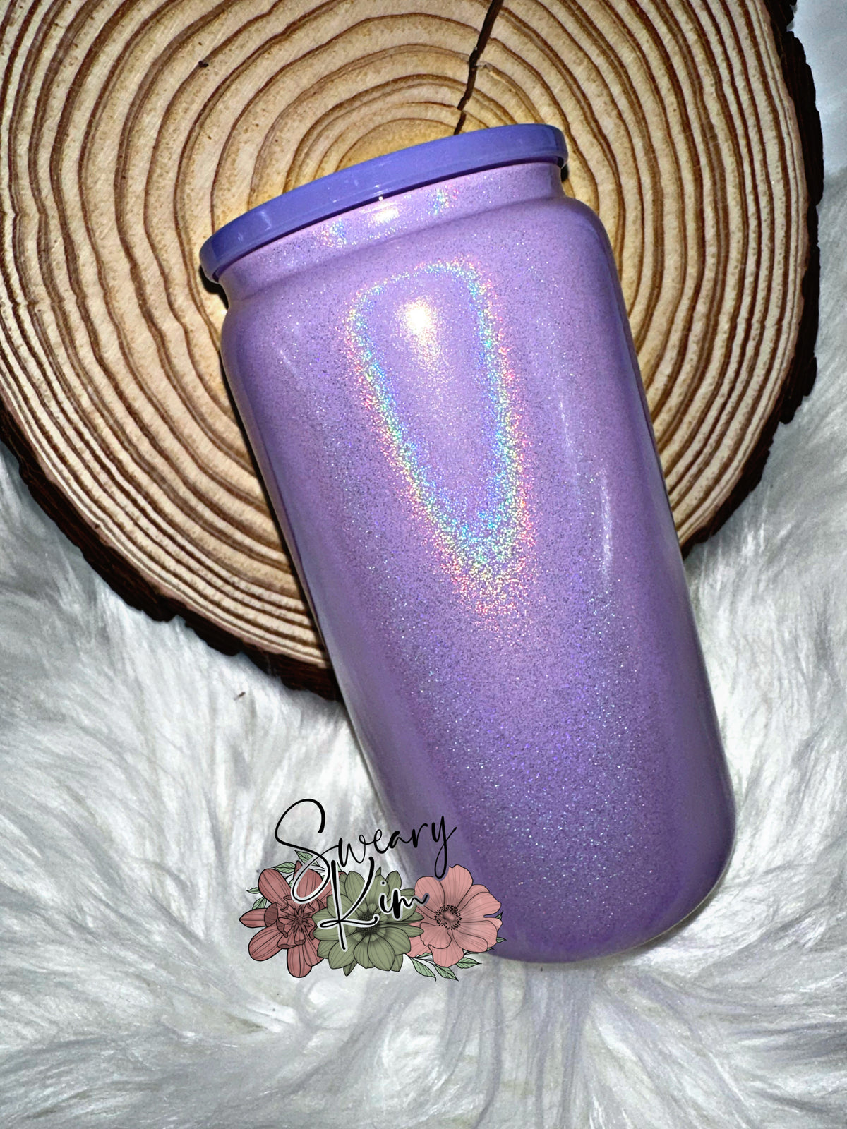 Lavender Shimmer 16 oz Sublimation Glass Can Tumbler w/ PP Acrylic Lid