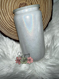 Pearl White Shimmer 16 oz Sublimation Glass Can Tumbler