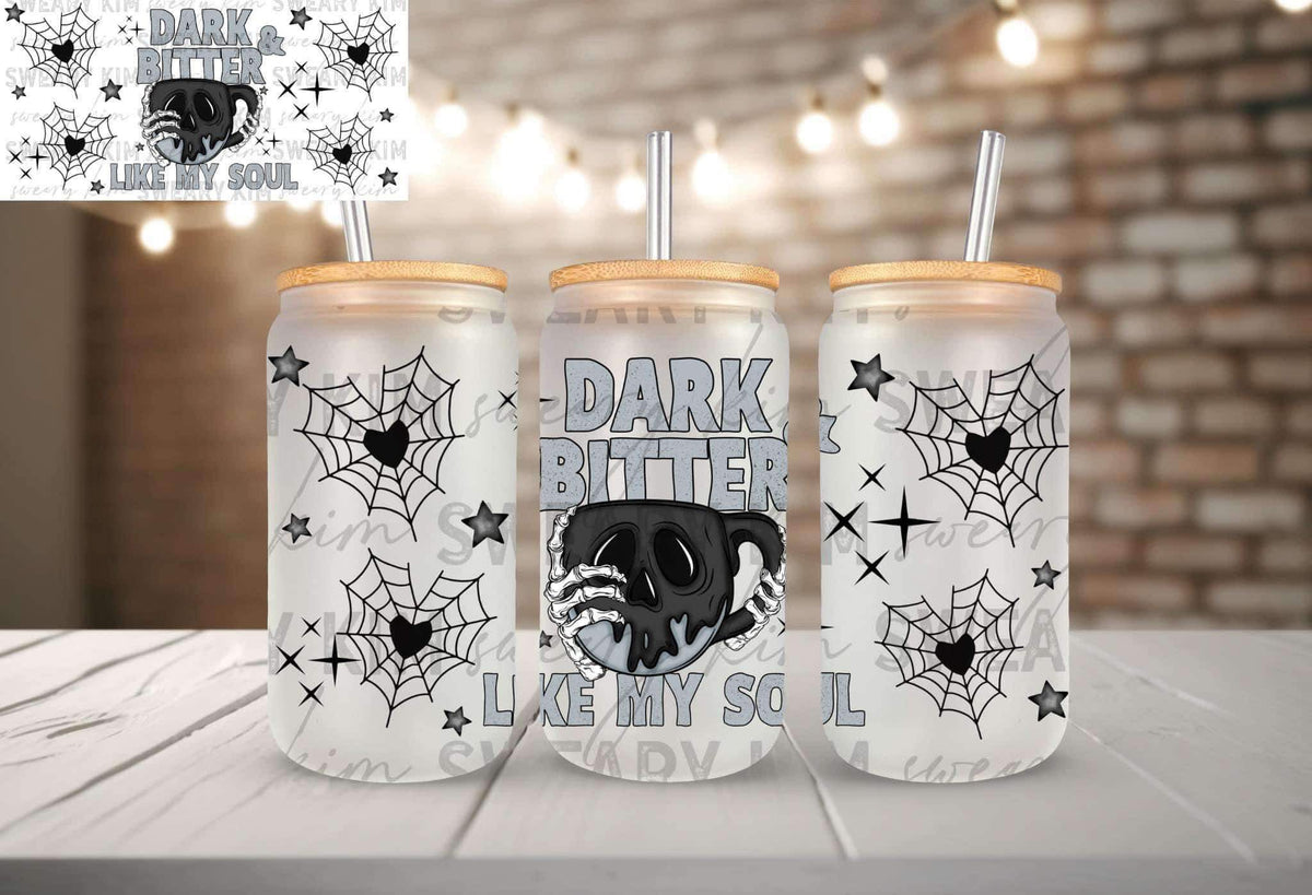 Dark & Bitter UV Dtf 16oz glass can wrap